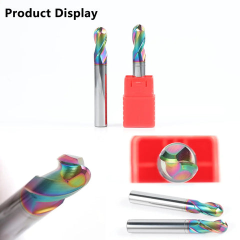3 Pack 1/4 Inch Solid Carbide Ball Nose End Mills, 2 Flute DLC Coated CNC Milling Cutters For Copper And Aluminum Alloys