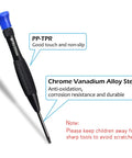 18 Piece Magnetic Screwdriver Set showing chrome vanadium alloy steel flathead with blue cap and non-slip grip