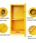 Interior view of Built Tough Flammable Safety Cabinet With Fifteen Gallon Capacity showing ventilation holes and fireproof material.