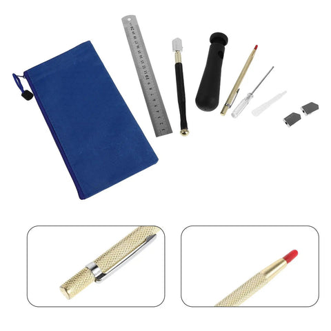 Glass Cutter Kit With Pencil Style Handle For Stained Glass Projects Includes Pro Grade Spare Blades And Tension Control Portable Do It Yourself Glass Bottle Craft Tool For Precise, Smooth Cuts, with blue case