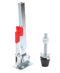 Heavy Duty Cast Iron And Alloy Steel Welding Toggle Clamp With Dang Solid 250kg Holding Power And 165mm Extended Lever side view showing red handle and mounting parts.
