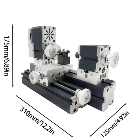 EssSthmy Height Enhanced Mini Lathe Machine 50mm Center Height, precision tool featuring metal body and adjustable components.
