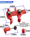 Professional Nine Piece Universal Dual Camshaft Locking Kit With Tight No Fuss Engine Timing Sprocket Alignment Bars showing dimensions of red tool components.