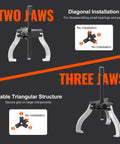 Gear Puller Set With 3 Inch And 7 Inch Pullers, 3 Jaw Gear Bearing Flywheel Pulley Removal Tool, Reversible Jaws diagram
