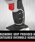Rechargeable 20V Max LED Work Light With Pivoting Head and 120 Lumens showing contoured overmolded handle and grip detail