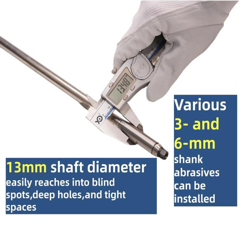 Heavy Duty Pneumatic Air Die Grinder 18000 Rpm With 1/4 Collet Ergonomic Grip And Safety Throttle measuring 13mm shaft diameter.