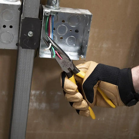 Heavy Duty 8 Inch Needle Nose Pliers With Extended Handles For Tight Spaces Long Nose Side Cutters in use by electrician