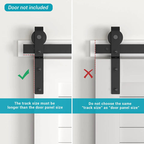 Comparison of correct and incorrect track size for Bi Folding Sliding Barn Door Hardware Track Kit 48 Inch With Side Mounted Black Rollers