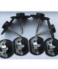 Four pack sectional sofa connectors, interlocking clips for keeping your couch in place, universal furniture connector pins, metal and plastic design.