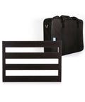 Classic Jr Pedalboard 18 X 12.5 Inch Aluminum Alloy Construction With Fitted Soft Case Open Front Design Includes Shoulder Strap Road Ready Gig Setup For Stable Cable Layout And Easy Transport, shown with soft case.