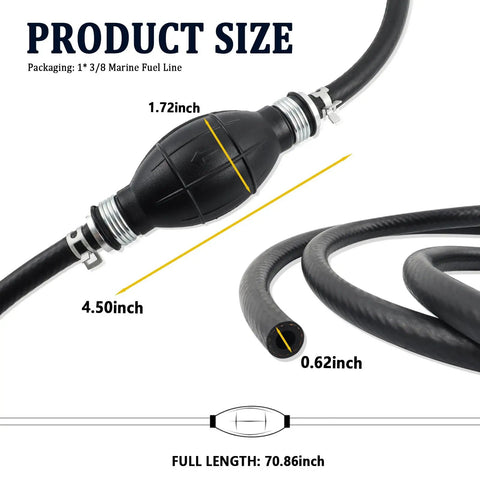 5.9 Ft Rubber Three Eighths Inch Marine Fuel Line With Primer Bulb For Manual Pumping Fuels Soft Boat Fuel Hose Universal Outboard Fuel Line For Boats RVs Marine Applications And DIY Car Accessories
