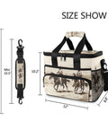 Desert Cowboys Insulated Lunch Bag With Shoulder Strap Reusable Cooler Lunch Box, 15L capacity, tear-resistant, with dimensions shown.