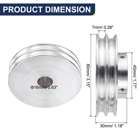 Bad Ass Double Groove V Type Pulley With 16mm Bore And 80mm Outer Diameter crafted from tough aluminum alloy, showing dimensions.