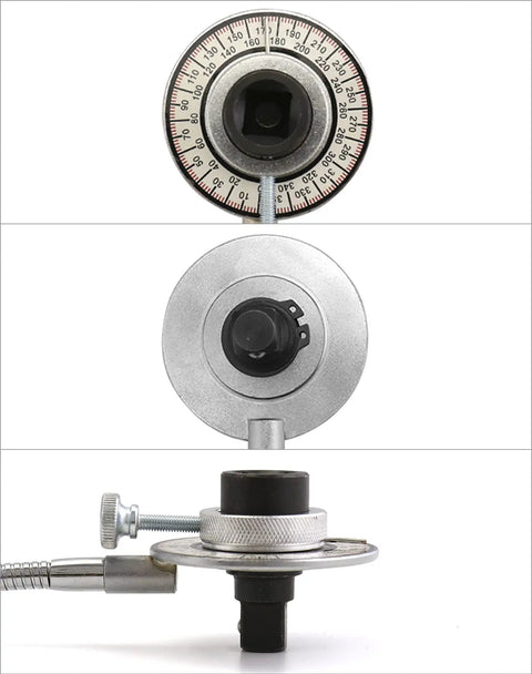 Torque Angle Gauge for Half Inch Drive Ratchet Wrench Sixteen And A Half Inch Flexible Arm Workhorse Heavy Duty Steel Build 360 Degree Dial With 2 Degree Increments Easy Torque Angle Tightening for Head Bolts and Precision Bolts, 360° dial
