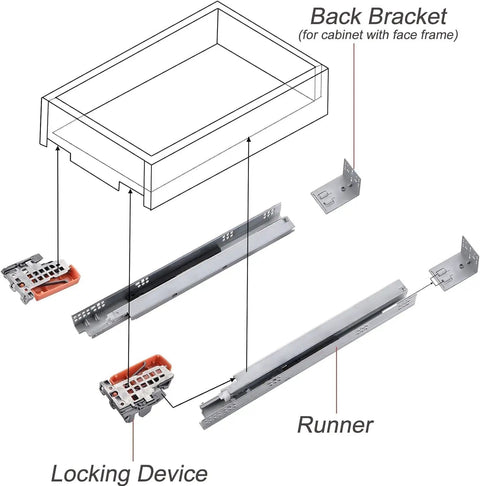 Diagram of Full Extension 20 Inch Drawer Slides Six Pairs Side Mount With Metal Ball Bearing Rails Heavy Duty 100 Lb Load Capacity.