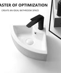 16 Inch Round Vessel Sink With Pop Up Drain Cool Matte Black Exterior White Interior Ceramic Vessel Sink Above Counter For Modern Bathrooms European Sleek Style Eye Catching Vanity Upgrade with corner placement showing black faucet and drain.