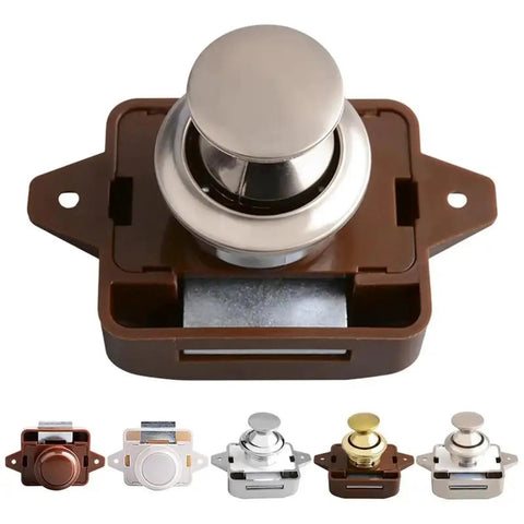 Rugged RV Push Latch Set for Drawer and Cabinet, Metal Button Lock With Thumb Twist Quick Release, multiple color options