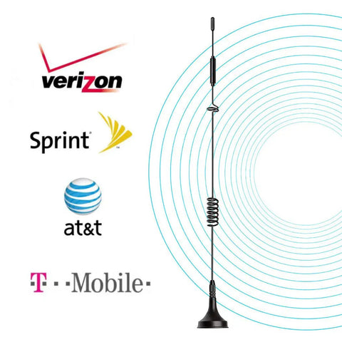 Premium LTE Cellular Antenna With A Tough Magnetic Mount And Extra Long Three Meter Cable Built For Verizon ATT TMobile Routers with logos