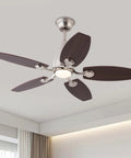 Pwefhsdjvh Ceiling Fan with LED Light 42 Inch Remote Control 5 Blades, brushed nickel finish, five dark wood blades, modern design.