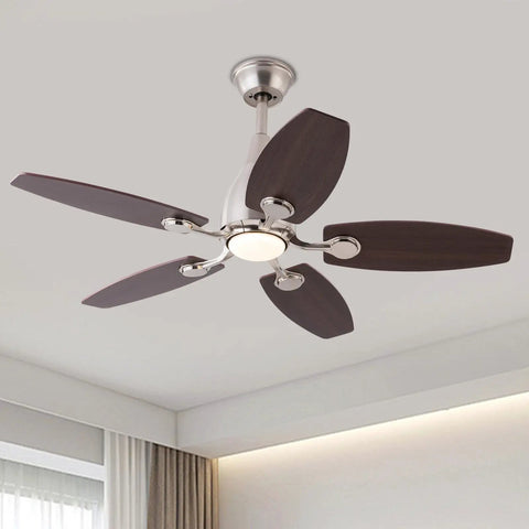 Pwefhsdjvh Ceiling Fan with LED Light 42 Inch Remote Control 5 Blades, brushed nickel finish, five dark wood blades, modern design.