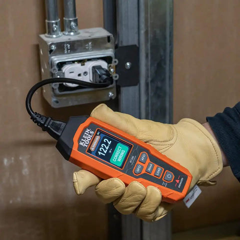 Hand using RT390 Circuit Analyzer With Large Color LCD For Quick, No Nonsense Wiring Fault Checks, AFCI And GFCI Tester