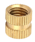Close-up of single 100 Piece M3 Brass Knurled Threaded Insert Nuts Set For Plastic And 3D Printing With OD 5.3mm And Height 3 To 20mm Blind Hole