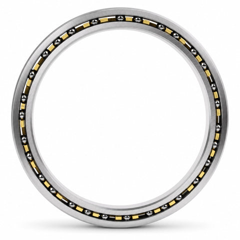Precision Thin Section Roller Bearing 4.500 X 5.500 X 0.500 Inch For Robotics And Cnc Rotary Tables, steel construction with ball bearings.
