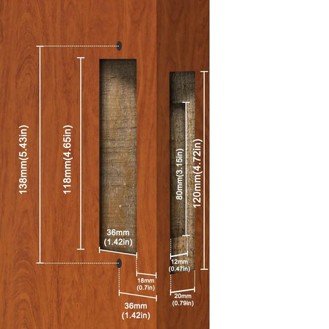 Installation diagram for 6.3 Inch Silver Invisible Recessed Handle Latch With Keys For Interior Pocket Door Lock And Sliding Barn Door Lock Zinc Alloy Electroplated Brushed Nickel Finish Anti Corrosion Dust And Oil Resistant Chamfered Edge Left Or Right US Standard Doors