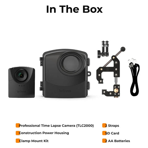 Hella Rugged Construction Time Lapse Camera Bundle With 1080p Waterproof Housing And Clamping Mount Setup Once Forget About It Job Site Security Surveillance Recorder Crushing Years Of Progress Legit Game Changer For Crews, showing camera, waterproof housing, clamp mount kit.