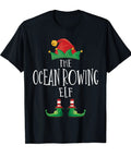 Elf Family Christmas Pajama Set For Everyone, Ocean Rowing Theme shirt, black with elf hat and shoes graphic design