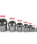 Precision ER11 ER16 ER20 ER25 ER32 Elastic Collet Chuck Set For CNC Engraving Machines showing various sizes of collet chucks.