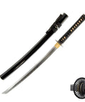 Unsharpened Aluminum Alloy Wakizashi Iaito For Iaido Training Sword with a 21 Inch Blade and Fuller Groove, close-up of handle
