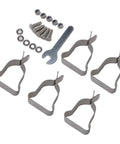 Rock Solid Heavy Duty Window Well Cover Clamps Plus Spring Clips Crafted From Cold Rolled Steel With Zinc Plating For Corrugated Metal And Plastic Wells Perfect For Any Outdoor Job Site To Secure Covers Tight and Tough 5 Pack, with screws, nuts, washers, and wrench