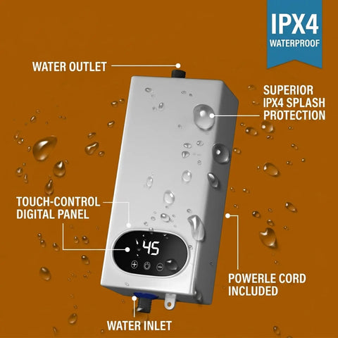 Compact Tankless Instant Electric Water Heater 3000W 110V Gotta Have Quick Hot Water This Tight Saver Mounts Under Sinks showing waterproof design and touch-control panel.