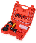 2 In 1 Brake Bleeder Kit With Handheld Vacuum Pump For Automotive Use, One Man Bleeding System With Vacuum Gauge And Adapters, Sponge Protected Case, Durable Red Case, DIY Friendly Car And Truck Brake And Clutch Bleeding open red case with vacuum pump, gauge, hoses and adapters