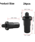 Heavy Duty Black Cabinet Door Repair Pins 24 Pack ABS plastic, 1 inch size, shown with dimensions for quick upgrades and installations.