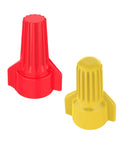 Red and yellow heavy-duty wire nuts from Wire Connector Kit, 150 Piece Mixed Assortment Bag with wing grip design visible.