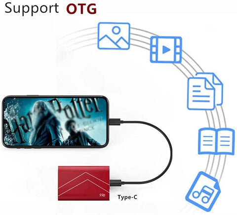 External SSD USB 3.1 Type C High Speed Drive With 540 MB Per Second Read And 500 MB Per Second Write, OTG connection to phone