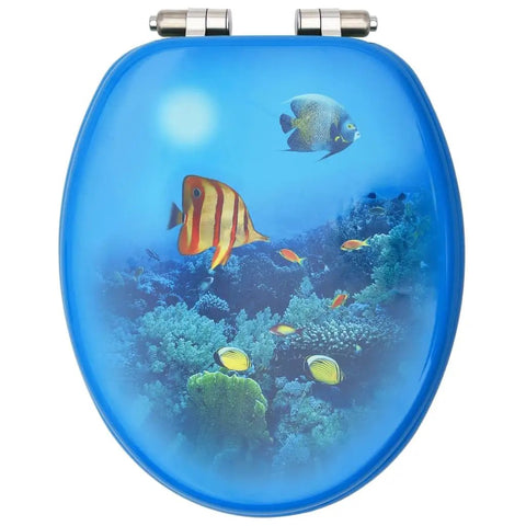 Top Shelf Soft Close Toilet Seat Pair Built Different With Dense MDF Boards And Deep Sea Pattern, 42.5cm, blue sea design.