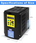 Beefed Up 3KW 4HP 220V Variable Frequency Drive, detailed dimensions, for 1 or 3 phase input, CNC motors and spindles use