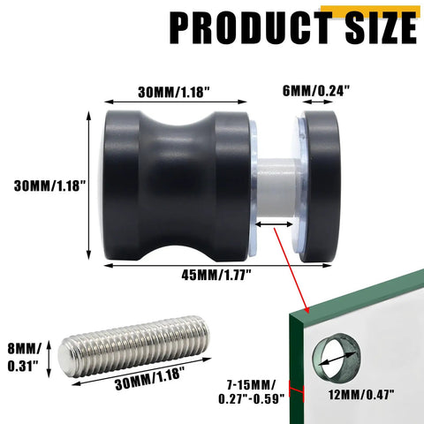 Straight Up Built Tough Black Shower Glass Door Handles 2 Pack Stainless Steel One Sided Bathroom Hardware with size dimensions