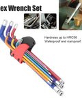 Premium Flat End Hex Wrench Set Made From Tough CRV Steel, Perfect Socket Key Tool Kit With Colorful Plastic Coating For Auto Repair And Appliances, Heavy Duty Metric Keys That Grip Deep Screws Like Magic Without Slipping or Stripping. colorful metric hex keys in holder