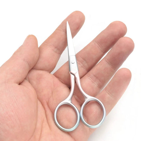 Multicolor Professional Grooming Scissors For Facial Hair Removal And Trimming, Precision Eyebrow And Beard Scissors, Stainless Steel Shears With Comfortable Grip For Salon Or Home Use, 3.9-inch silver