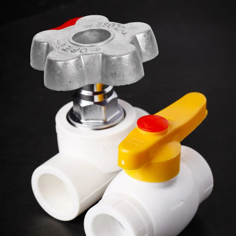 Upgrade Your Gas Setup With This 6 Pack Silver Aluminum Handwheel Valve Handle Hexagon Design For Effortless Fast Replacement And Leak Reduction Boost Efficiency Today gas valve handle on white PVC fittings