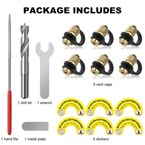 Package includes Six Pack Universal Gas Can Vent Caps Replacement Vent Plugs For Faster Flow Leak Proof Sealing Ethanol Resistant Rubber