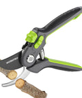 Bypass Pruning Shears 8 Inch Garden Scissors With Dual Opening For Thin And Thick Branches SK5 Steel Blades Nonstick Coated For Sharp Clean Cuts Up To Three Quarters Of An Inch Beast Garden Clippers For Pruning Cutting And Fruit Picking shown cutting branches