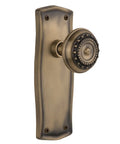 Prairie Plate With Meadows Knob Double Dummy Door Hardware Antique Brass with lead crystal knob, side view
