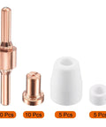 Upgraded Plasma Cutter Tip And Electrode Kit For Cut-40 Lgk-40 Pt-31 red copper nozzles and white shield cups for cutting.