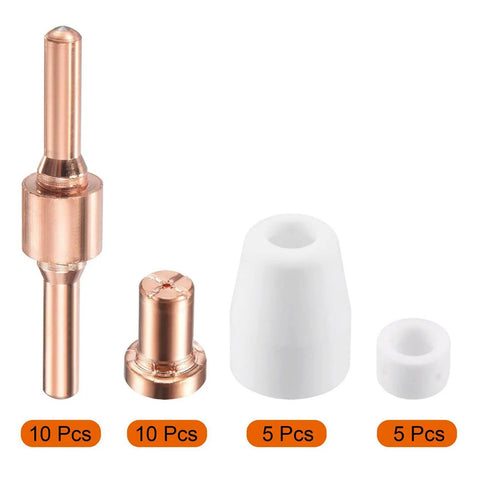 Upgraded Plasma Cutter Tip And Electrode Kit For Cut-40 Lgk-40 Pt-31 red copper nozzles and white shield cups for cutting.