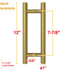 Titanium Gold Round Barn Door Handles Set, Double Sided Pull Push For French Doors And Exterior Shower Doors, 12-inch dimensions